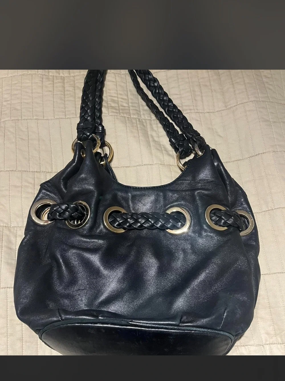 Black Braided Handle Tassel Hobo Bag